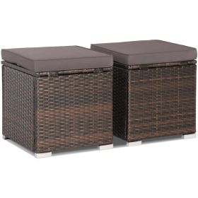 Removable Cushions Footstool Backyard Garden Patio Rattan Wicker Ottomans Seat (Type: Patio Furniture, Color: gray)
